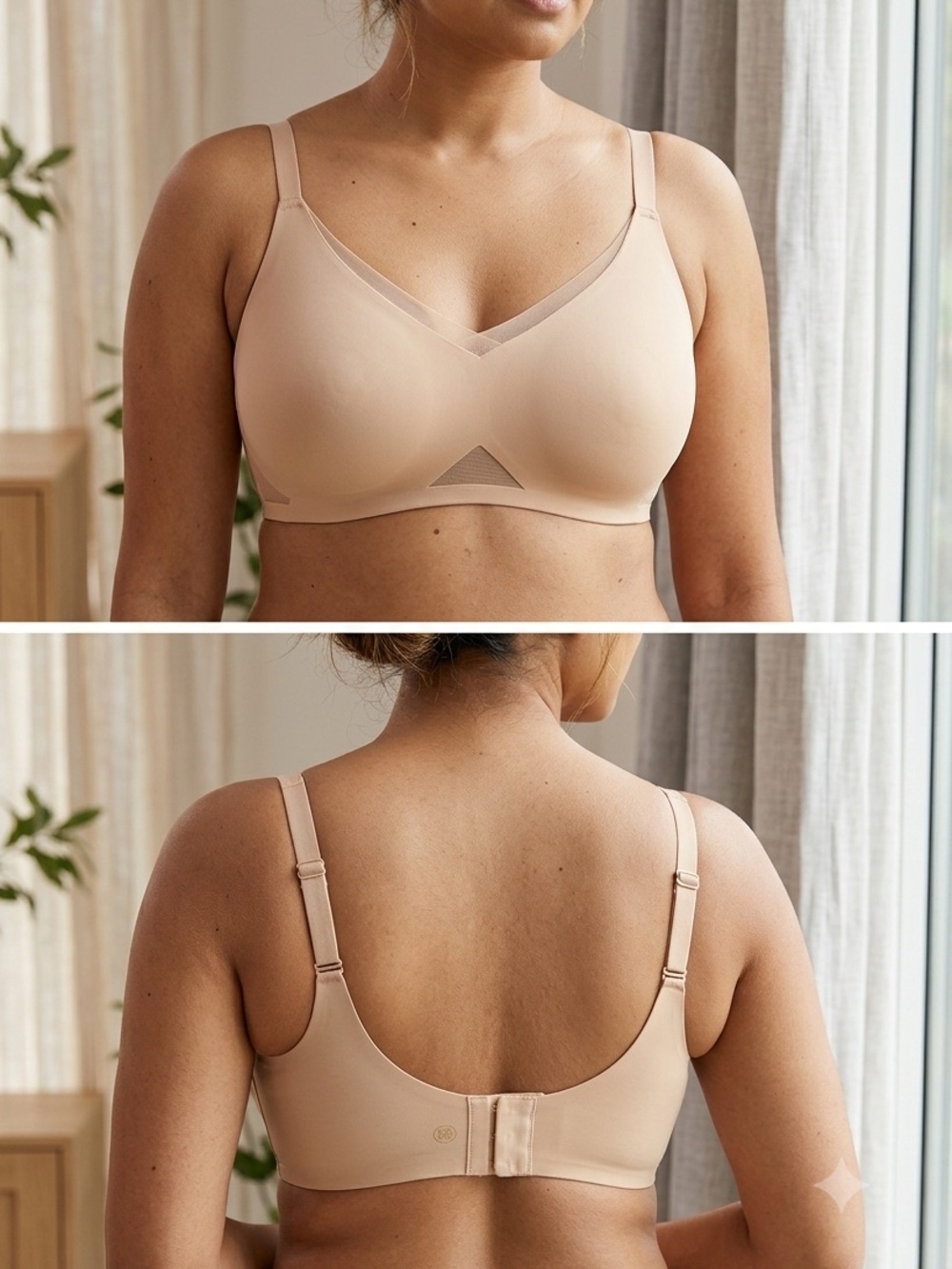 Honeylove Crossover Bra Size XL 38D/DD Beige Wireless Full Coverage
